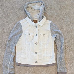 American Eagle White Denim and Grey Sweatshirt Jacket Size XS